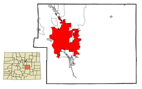 El Paso County Colorado Incorporated and Unincorporated areas Colorado Springs Highlighted.svg