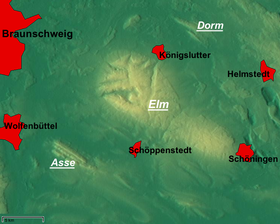 Harta topografică cu Asse spre sud-vest.