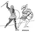 Epizelos fighting a Persian at the Battle of Marathon in the Stoa Poikile (reconstitution).jpg