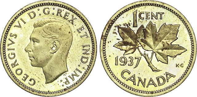 A Canadian 1-cent coin with the inscription Ind. Imp. (Indiae Imperator)'