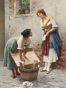 Sharing the News (1904) by Eugene von Blaas. Sensational news may serve the same purpose as gossip. Eugen von Blaas - Sharing the News 1904.jpg