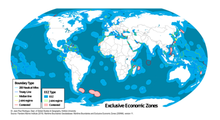 The world's exclusive economic zones by boundary types and EEZ types