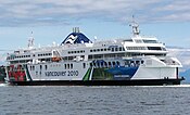 The BC Ferry Coastal Celebration arrives at Departure Bay on June 18, 2008, after completing a 40-day delivery voyage from Flensburg, Germany. Ferry MV Coastal Celebration arrival at Departure Bay (cropped).jpg