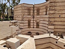 Remains of a large circular tower in the Babylon Fortress (present-day Old Cairo), built by Diocletian in the 3rd century AD to defend the Roman canal's entrance on the Nile Fortress of Babylon, built by Diocletian 300 CE; Old Cairo (4) (52086142797).jpg