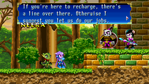 Gong and Neera are initially unimpressed with Carol's and Lilac's claims of a planned Kingdom Stone heist. Freedom Planet Cutscene.png