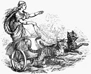 La déesse Freyja et ses deux chats attelés.