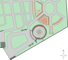 Location of graves (red) in the Memorial to the Socialists proper and in the adjacent Pergolenweg section Gedenkstatte der Sozialisten - location of graves PNG.png