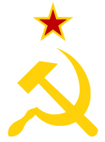 The hammer and sickle is a common theme of communist insignia. This is an example of a hammer and sickle and red star design from the flag of the Soviet Union. Hammer and Sickle and Star.svg