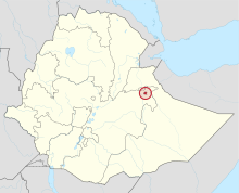 Map of the Harari Region (red) within Ethiopia. Harari in Ethiopia (special marker).svg