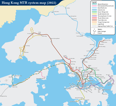 Mapa del Metro de Hong Kong efectivo a partir del 16 de agosto de 2009.