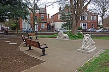 The lions of the Criterion, now at the Memorial Gardens in Hornsea. Hornsea Memorial Gardens - geograph.org.uk - 1260672.jpg