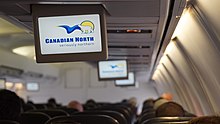 In-flight entertainment video displays on a Canadian North flight