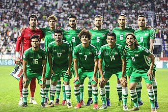 The Iraqi national team pose ahead of their 2019 AFC Asian Cup match against Iran in Dubai. IRN-IRQ 20190116 Asian Cup 24.jpg
