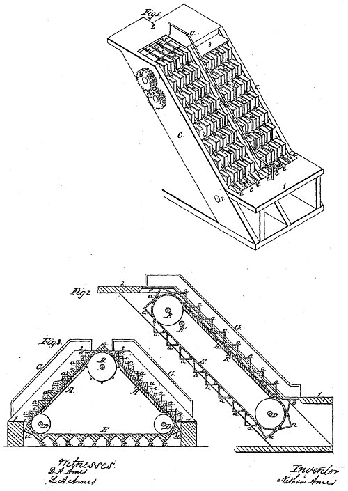 Illustration from U.S. Patent#25,076: Revolving Stairs, issued August 9, 1859, to Nathan Ames