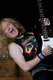 Janick Gers joined Iron Maiden in 1990, and has since co-written a number of songs for the band, mainly alongside Harris. Iron Maiden Janick Gers.jpg