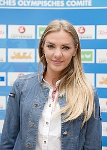 Ivona Dadic at the hand-out of the Austrian teams official attire for the 2016 Summer Olympics Ivona Dadic Austrian Olympic Team 2016 outfitting 5.jpg