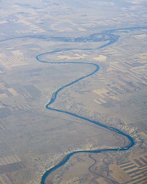 The Red Deer River (upper left) merging into the South Saskatchewan River east of Empress, Alberta