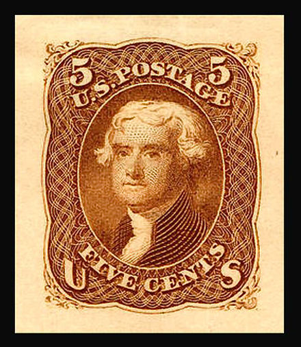 Die proof for the United States Jefferson issue of 1861. Jefferson 1861 Die Proof2.jpg