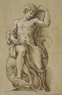 The statue of Jonah, drawing in the Royal Collection (c. 1520-23). Jonah drawing windsor.jpg