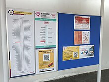 Connecting bus routes are clearly displayed at the station. KTM Terminal Skypark MRT Feeder Bus information board.jpg