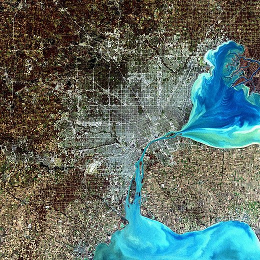 Een beeld in valse kleuren, genomen vanaf NASA's Landsat 7 satelliet