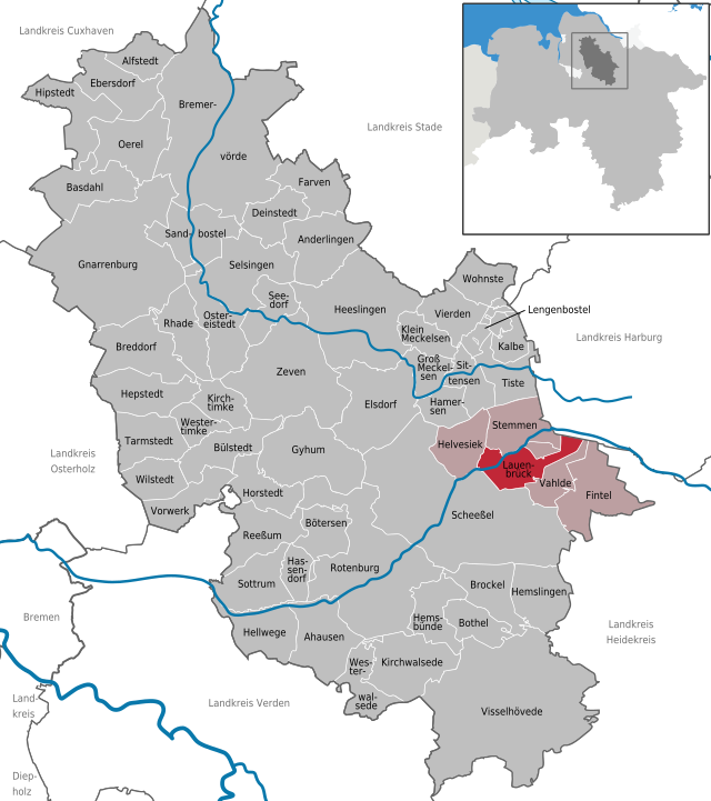 Poziția  Lauenbrück pe harta districtului Rotenburg (Wümme)