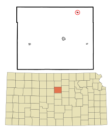 Lincoln County Kansas Sisällytetyt ja rekisteröimättömät alueet Barnard Highlighted.svg