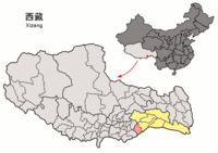 मानचित्र जिसमें नंग ज़िला སྣང་རྫོང་ Nang County हाइलाइटेड है