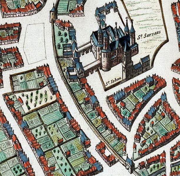 Bestand:Maastricht, omgeving Sint Servaasklooster, detail kaart Atlas Maior,1652.jpg