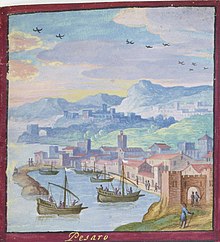 Miniature painting depicting Pesaro in 1578 Magius Voyages et aventures detail 09 01.jpg