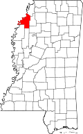 コアホマ郡の位置を示したミシシッピ州の地図