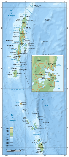 Map of Andaman and Nicobar Islands with an extra detailed area around Port Blair.
