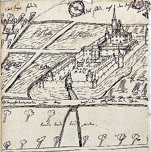 Drawing of Marientraut Castle, made by Landgrave Moritz von Hessen-Kassel, 1630