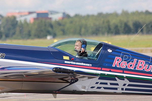 Šonka in the cockpit of his Extra 300SR aircraft at Helsinki-Malmi airport