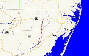 Un mapa de la parte norte de la costa este de Maryland que muestra las carreteras principales.  La ruta 354 de Maryland se extiende desde cerca de Snow Hill al norte hasta Willards.