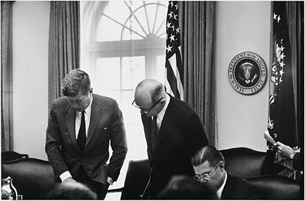 President Kennedy, Secretary of State Dean Rusk and McNamara in October 1962
