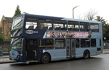 A Metrobus double-decker bus at Crawley bus station