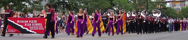 The Mission Viejo High School Marching Band and Color Guard at the 2008 Calgary Stampede Parade in Alberta, Canada