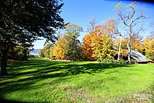 The Verplanck house view of the Hudson River and barn. Mount Gulian north lawn.jpg