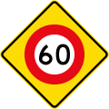 (W10-3) 60 km/h speed limit ahead