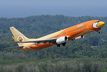 A Nok Air Boeing 737-800 taking off at Phuket International Airport.