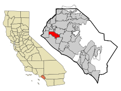 Location of Westminster within Orange County, California.