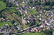 English: Aeriel view of the center of Grevenbrück, Germany Deutsch: Ortszentrum von Grevenbrück mit der St. Nikolaus-Kirche.