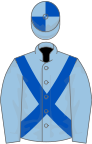 Light blue, royal blue cross sashes, quartered cap