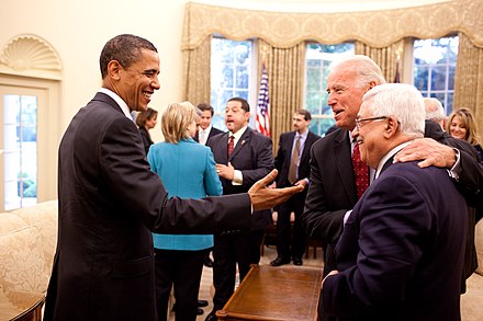 Abbas with President Barack Obama and Vice President Joe Biden in the Oval Office