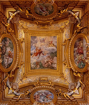 Ceiling fresco by Ciro Ferri (1633-1689) of the hall of Saturn, Palazzo Pitti, Florence, Italy