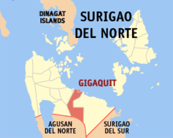 Mapa de Surigao del Norte con Gigaquit resaltado