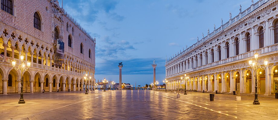 The Doge's Palace (left) and the Marciana Library (right)