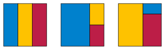 Three partitions of a square into similar rectangles, 1 = 3*
1/3 =
2/3 + 2*
1/6 =
1/r  +
1/r  +
1/r . Plastic square partitions.svg
