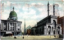 Postcard of St. Paul Episcopal Cathedral (destroyed 1937) and Plum Street Temple Plum street temple at the beginning of the 20th century-2.jpg